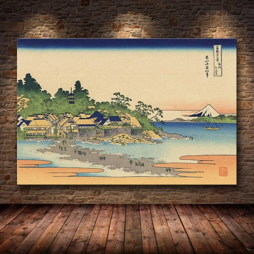 Estampa japonesa antigua pintada a mano en estilo ukiyo-e