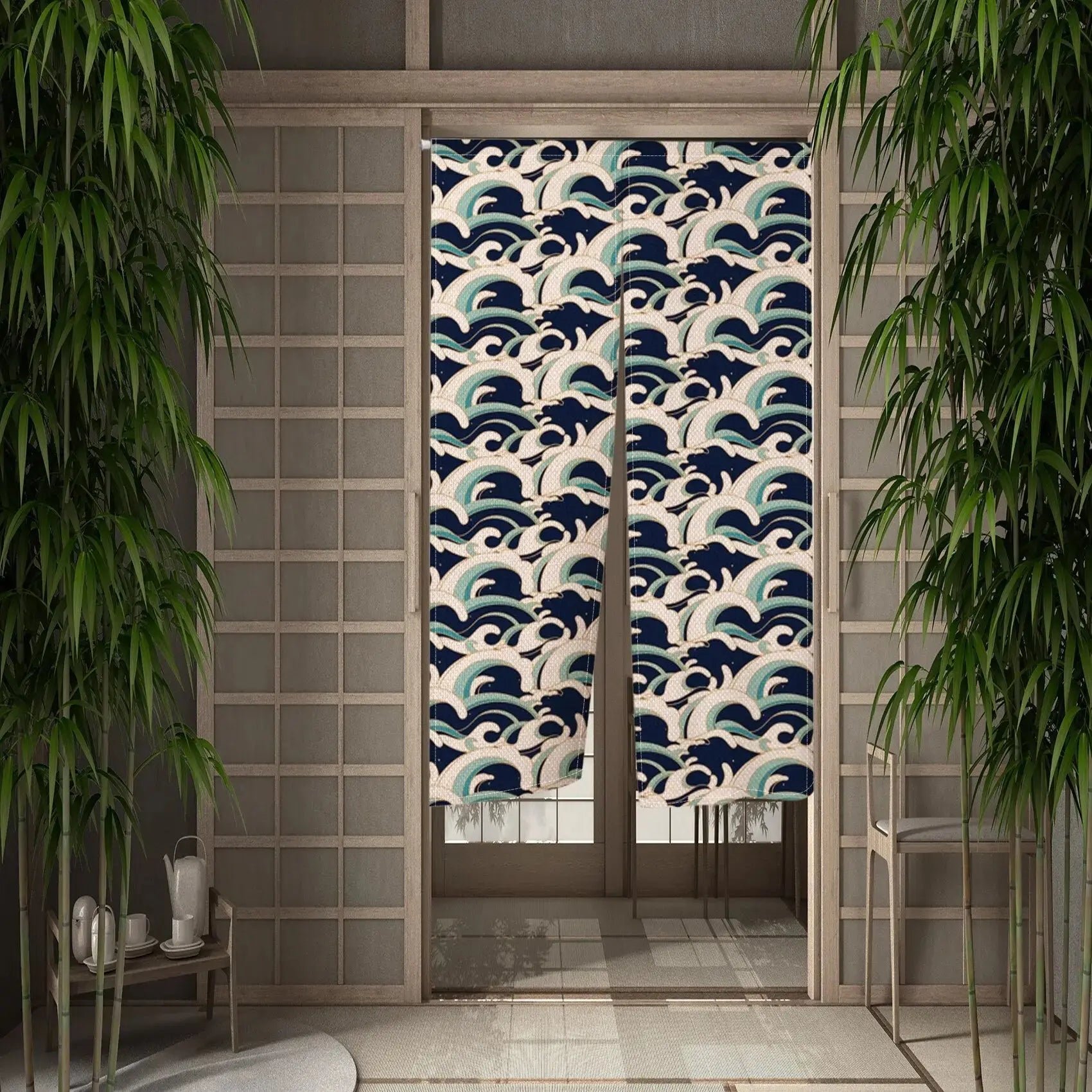 Cortina partida estilo noren japonés