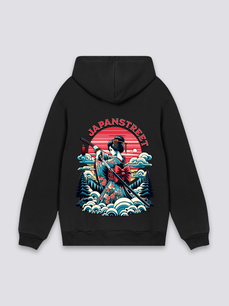 Sudadera con capucha y estampado japonés