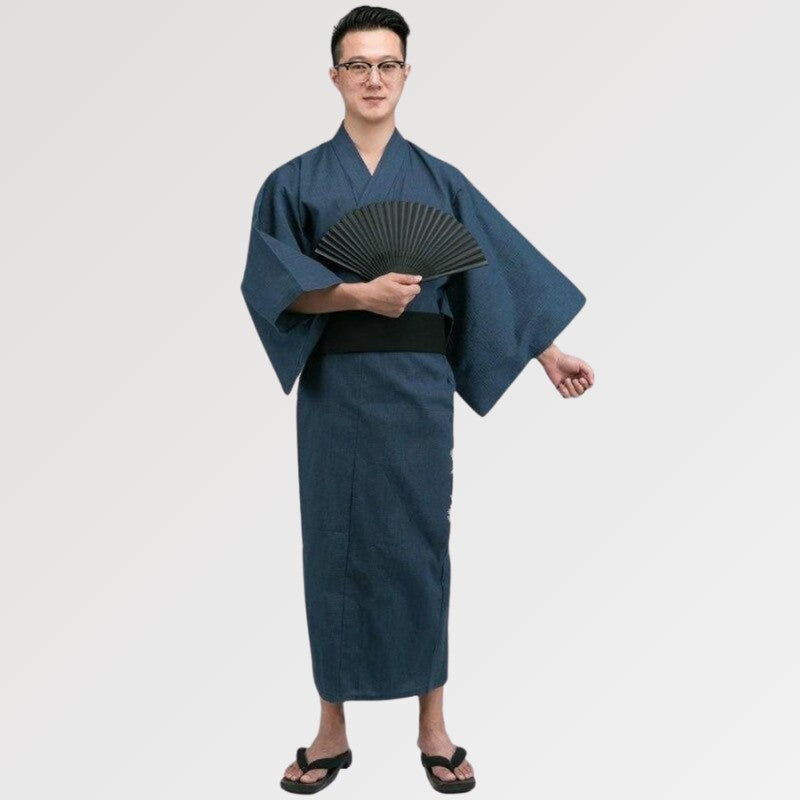 Auténtico Yukata de estilo japonés para hombre en color azul marino