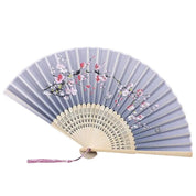 Abanico japonés sensu de madera Sakura gris-azul con rama de sakura rosa y blanca Ropa Japonesa