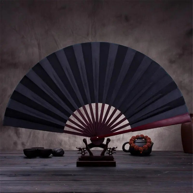 Gran abanico japonés sensu Kisho XXL de varillas de bambú oscuro Ropa Japonesa
