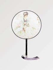 Abanico japonés uchiwa redondo Iwakura con una dama aristocrática en kimono clásico Ropa Japonesa