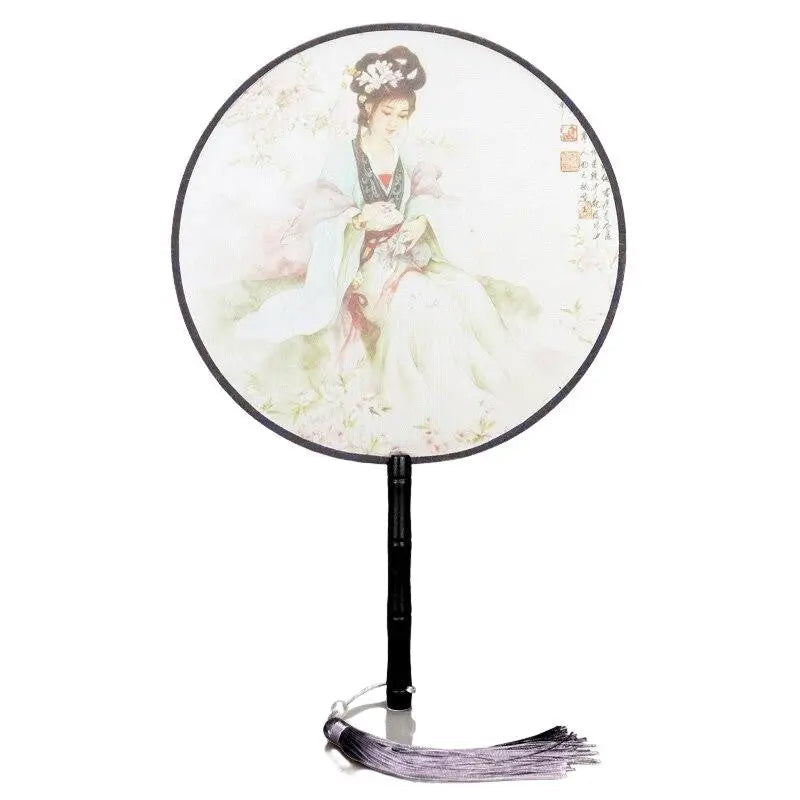 Abanico japonés uchiwa redondo Iwakura con una dama aristocrática en kimono clásico Ropa Japonesa