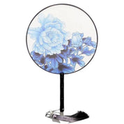 Abanico japonés uchiwa redondo Aisai blanco con peonías azules majestuosas Ropa Japonesa