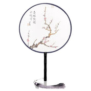 Abanico japonés uchiwa redondo Nagano blanco con un ciruelo en flores y caligrafía Ropa Japonesa