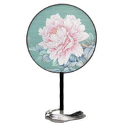 Abanico japonés uchiwa redondo Yatomi verde agua con una peonía rosa floreciente Ropa Japonesa