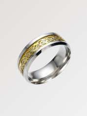 Anillo japonés asiático Ringshine con dragón celta dorado sobre incrustación azul con destellos Ropa Japonesa