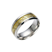 Anillo japonés asiático Ringshine con dragón celta dorado sobre incrustación azul con destellos Ropa Japonesa