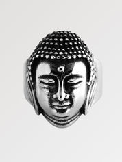 Anillo japonés Buda Matokoya con cabeza de Buda esculpida en relieve 3D sobre plata Ropa Japonesa