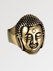 Anillo japonés Buda Matokoya con cabeza de Buda esculpida en relieve 3D sobre plata Ropa Japonesa