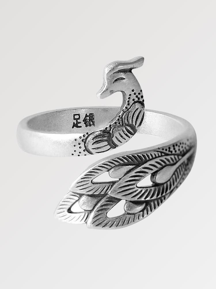 Anillo japonés Phoenix Fujiko con fénix Hō-ō en espiral sobre plata ajustable Ropa Japonesa
