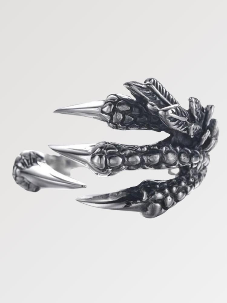 Anillo japonés garra de dragón Hyrul escultural 3D en plata oxidada Ropa Japonesa
