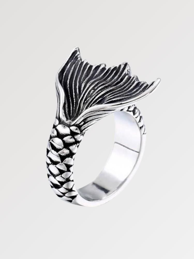 Anillo japonés Island River Fish con cola de pez escultural 3D en plata Ropa Japonesa