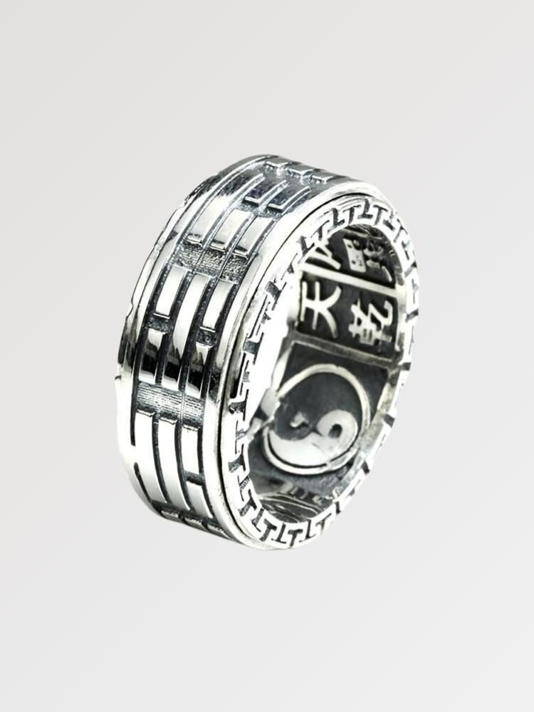 Anillo japonés streetwear Kyoto Hono grabado del yin-yang y kanji cielo sobre plata Ropa Japonesa