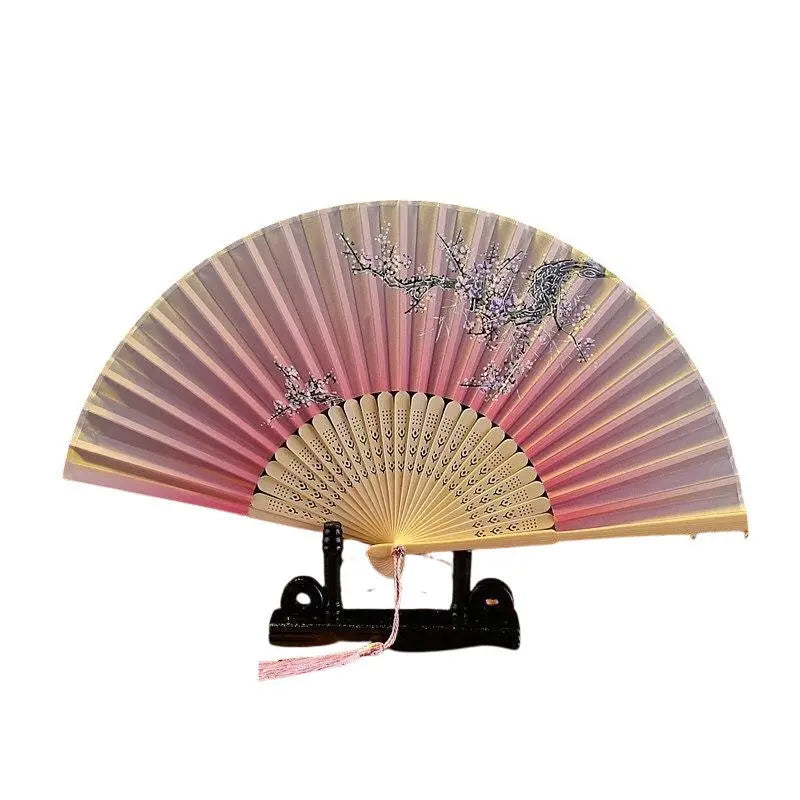 Auténtico abanico japonés sensu Honiko rosa degradado con rama de ciruelo blanca Ropa Japonesa