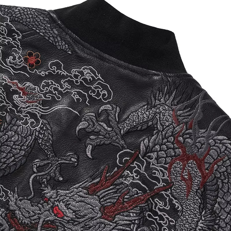 Cazadora Sukajan Auténtica Akaryu vista trasera bordado poliéster cazadora souvenir sukajan streetwear japonés Ropa Japonesa