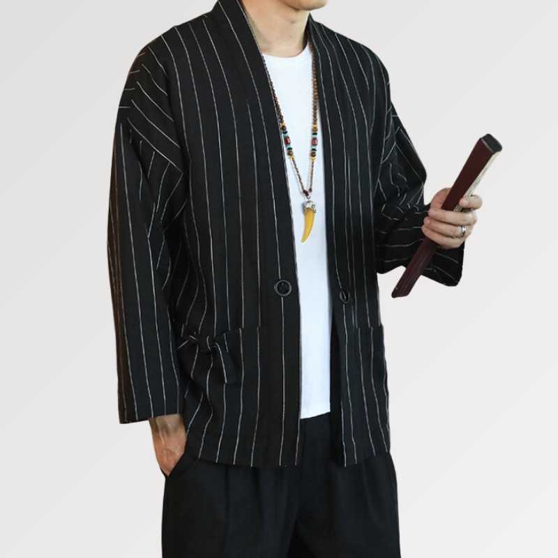 Chaqueta kimono blanca y negra 'Kaito'