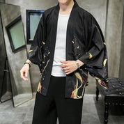 Chaqueta kimono negra para hombre en cómodo estilo japonés