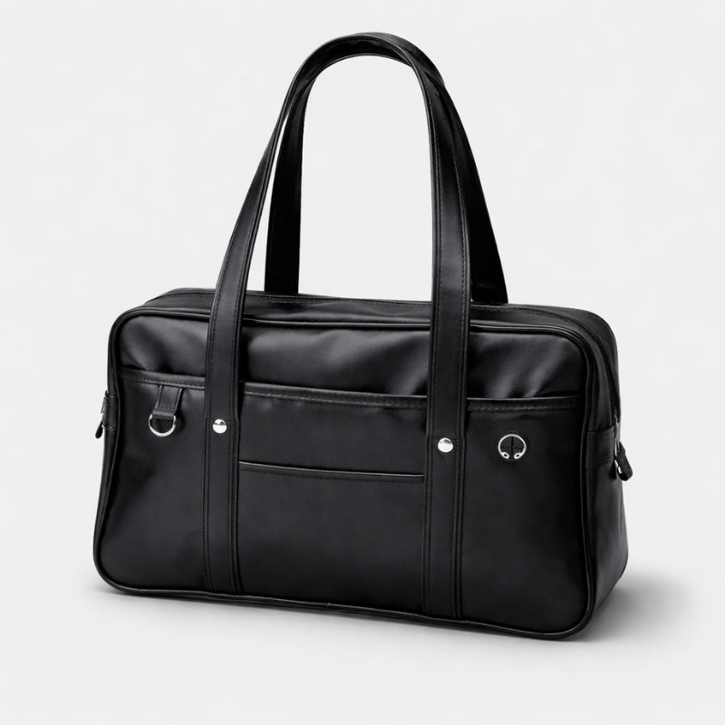 Bolso japonés Kaban colegiala cuero negro rectangular asas largas - Ropa Japonesa
