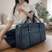 Bolso japonés Kaban colegiala cuero negro rectangular asas largas vista 2 - Ropa Japonesa