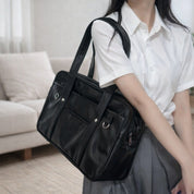Bolso japonés Kaban colegiala cuero negro rectangular asas largas vista 3 - Ropa Japonesa