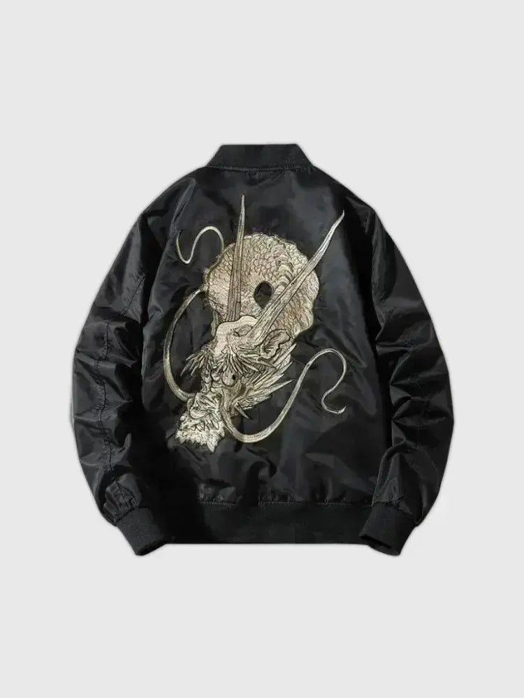Cazadora Bomber japonesa Kaze no Tsugo vista trasera bordado poliéster cazadora souvenir sukajan streetwear japonés Ropa Japonesa