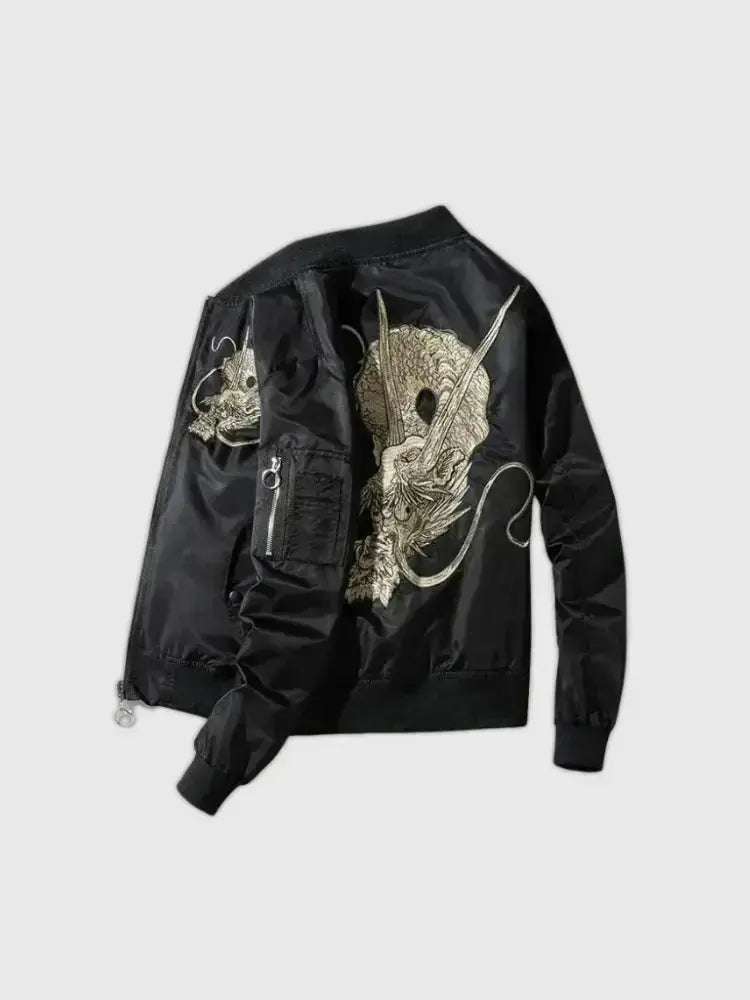 Cazadora Bomber japonesa Kaze no Tsugo vista trasera bordado poliéster cazadora souvenir sukajan streetwear japonés Ropa Japonesa