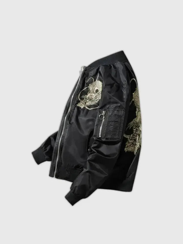 Cazadora Bomber japonesa Kaze no Tsugo vista trasera bordado poliéster cazadora souvenir sukajan streetwear japonés Ropa Japonesa