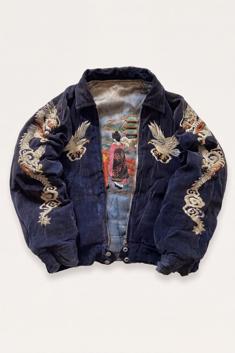 Cuello elástico y cremallera del bomber de ante