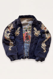 Cuello elástico y cremallera del bomber de ante