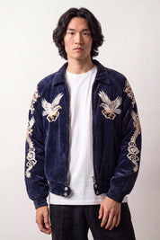 Bomber de ante negro bordado con un dragón japonés