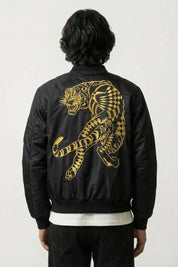 Cazadora bomber de aviador de piel Mythical Tiger bordado en la espalda poliéster cazadora souvenir sukajan streetwear japonés Ropa Japonesa