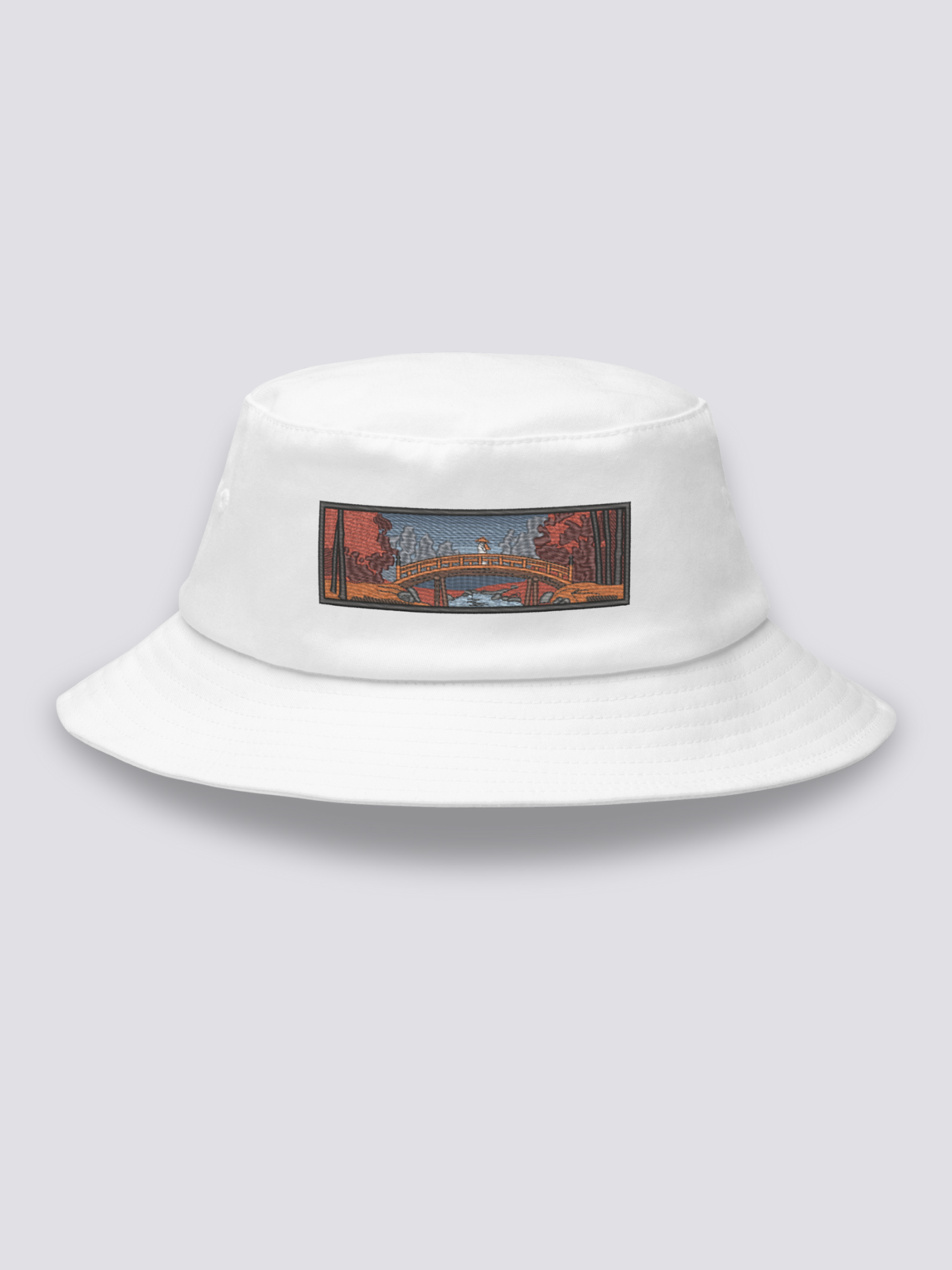 Bucket Hat Bordado Ukiyo-e Blanco - Ropa Japonesa