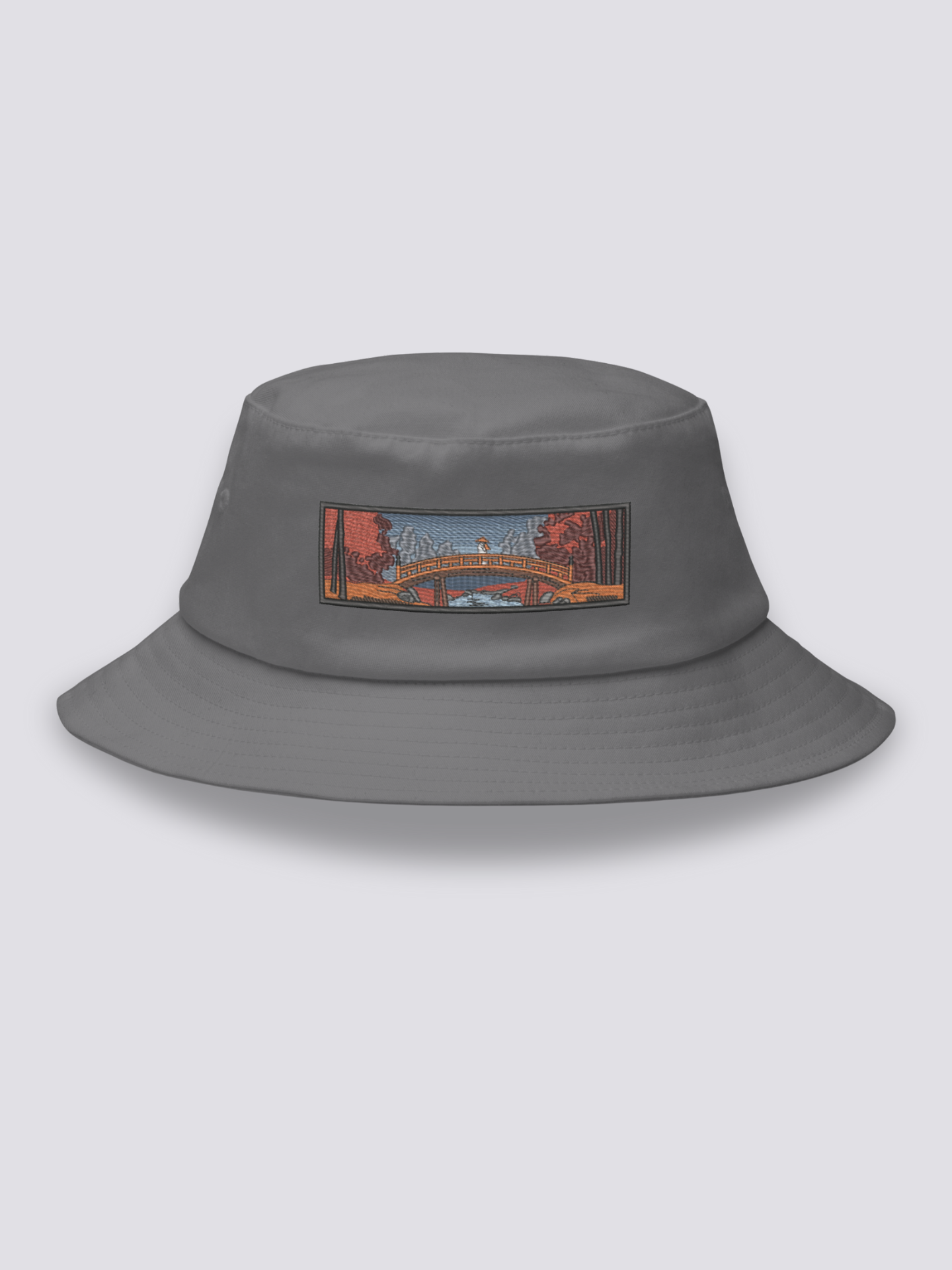 Bucket Hat Bordado Ukiyo-e Gris - Ropa Japonesa