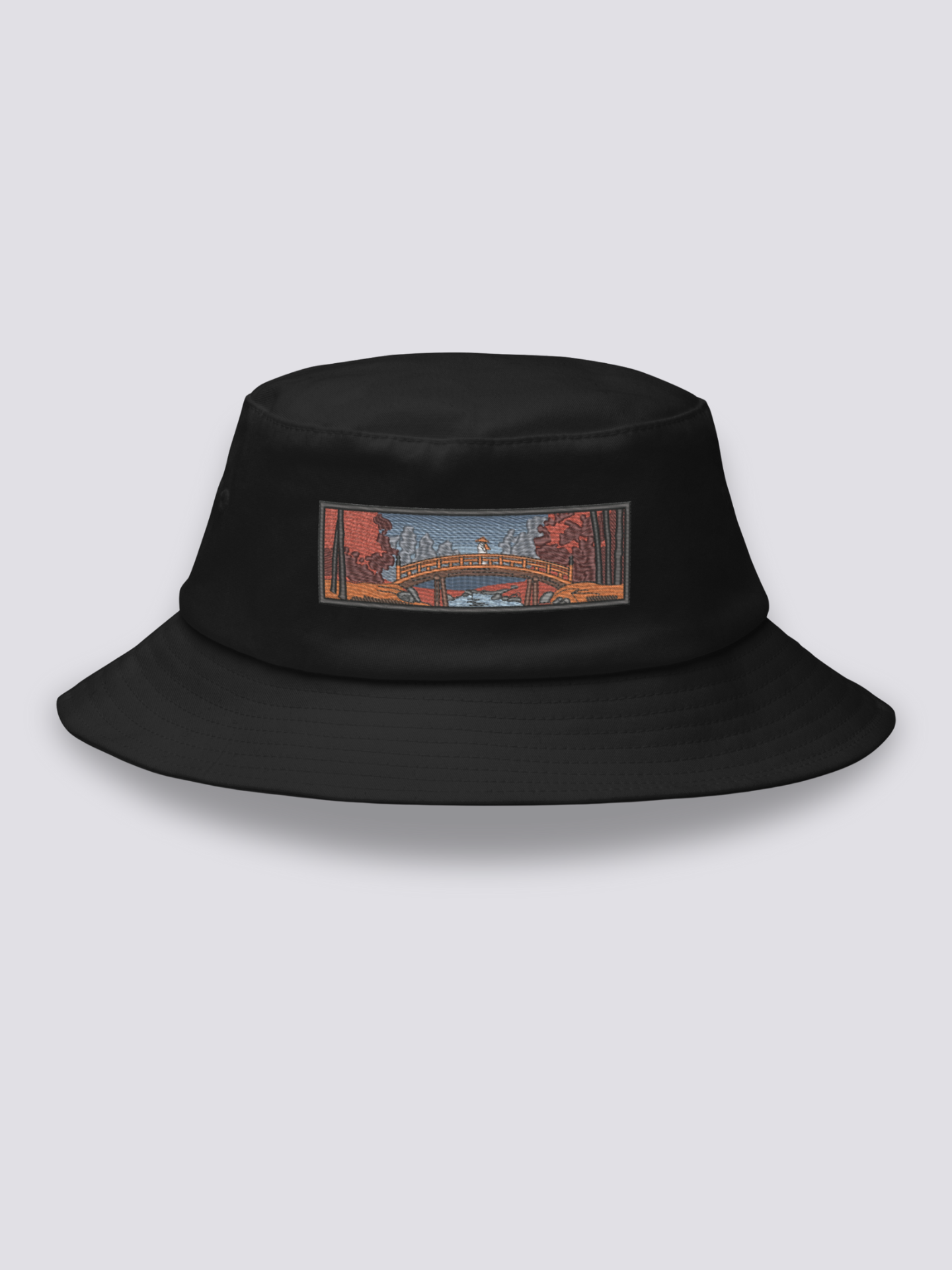 Bucket Hat Bordado Ukiyo-e Negro - Ropa Japonesa