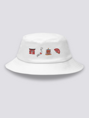 Bucket Hat Símbolos Japoneses Blanco - Ropa Japonesa
