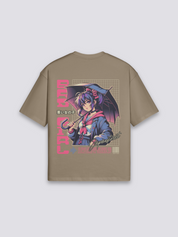 Camiseta anime bad girl paraguas marrón estampado japonés oversize