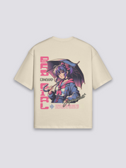 Camiseta anime bad girl paraguas beige estampado japonés oversize