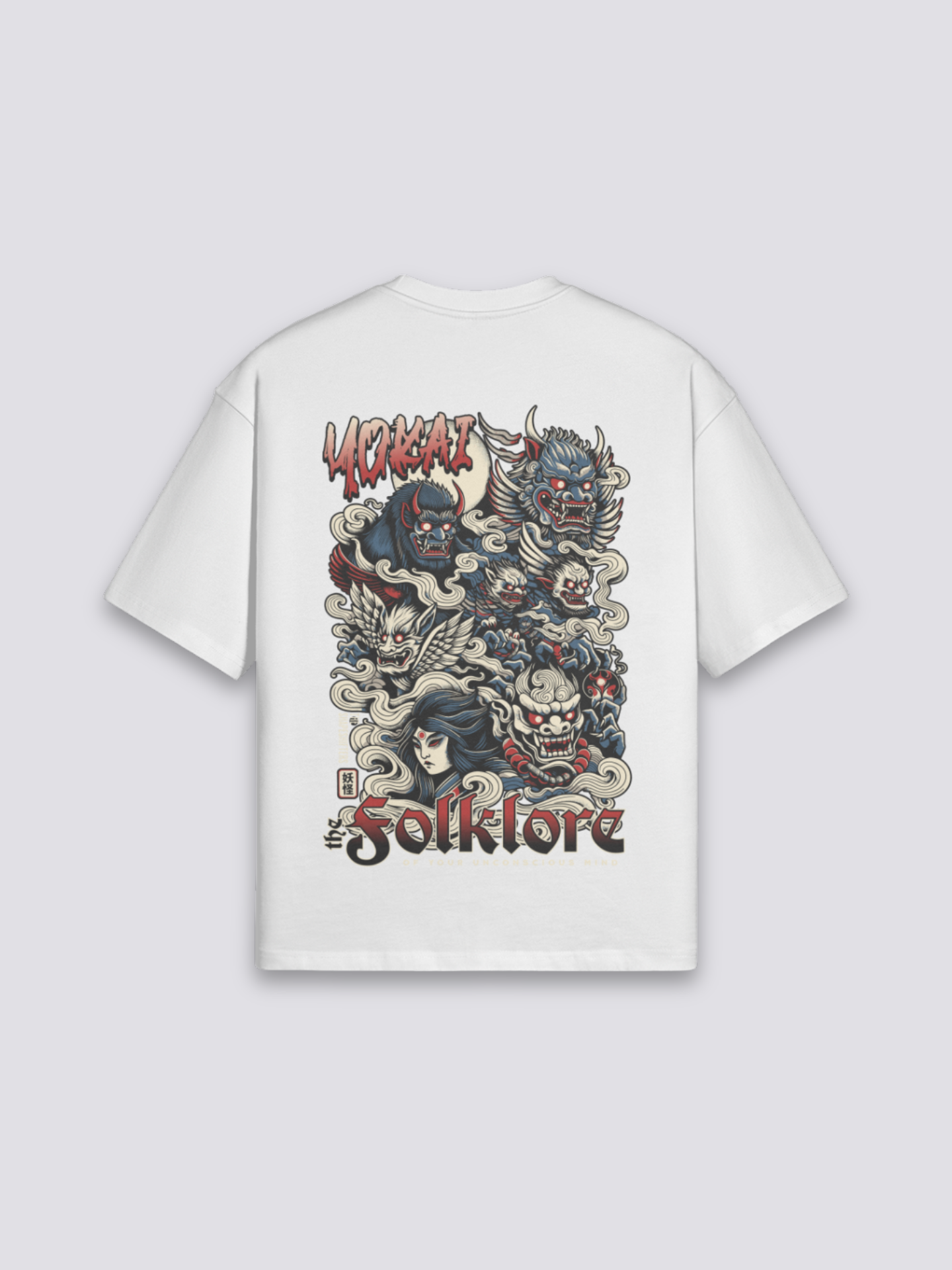 Camiseta arte japonés yokai blanco estampado japonés oversize