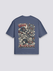 Camiseta arte japonés yokai azul marino estampado japonés oversize