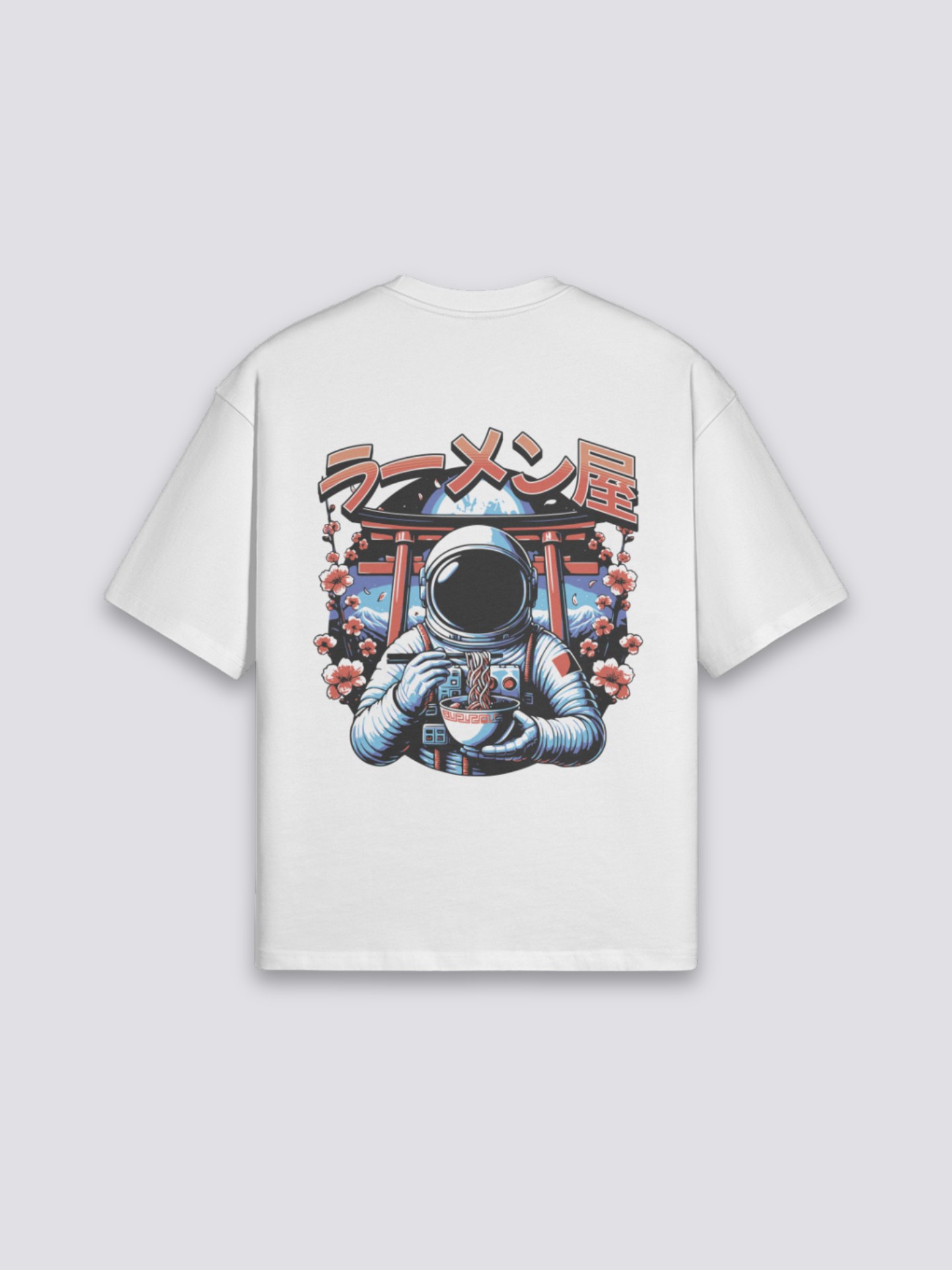 Camiseta astronauta ramen torii estampado japonés oversize