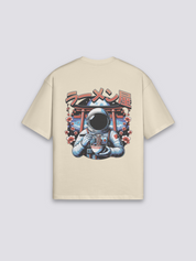 Camiseta astronauta ramen torii beige estampado japonés oversize