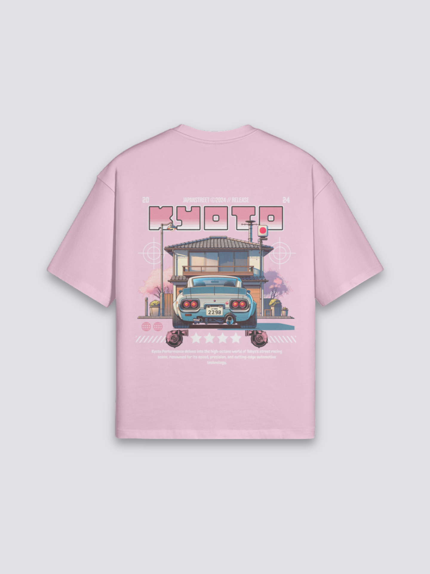 Camiseta Kioto calle de cerezos rosa estampado japonés oversize