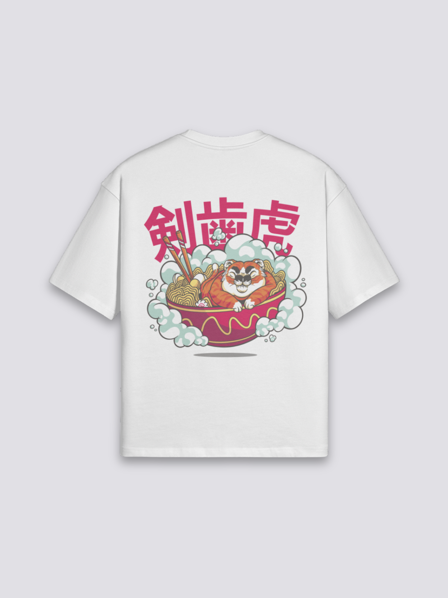 Camiseta escritura tigre dientes de sable estampado japonés oversize