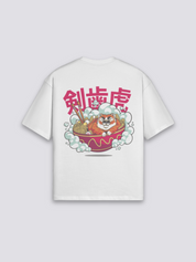 Camiseta escritura tigre dientes de sable estampado japonés oversize