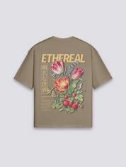 Camiseta flores japonesas marrón estampado japonés oversize