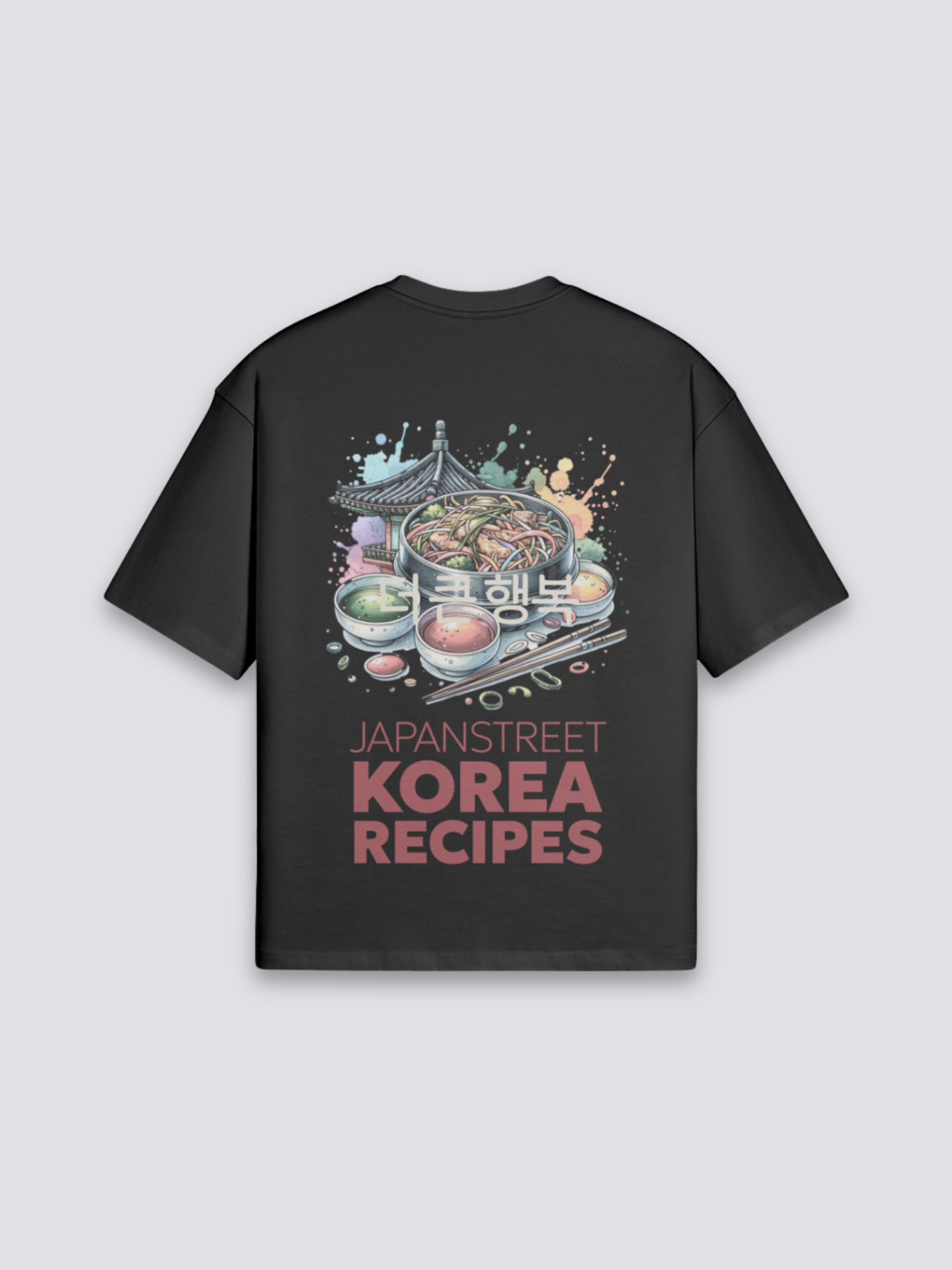 Camiseta coreana korea recipes negro estampado japonés oversize