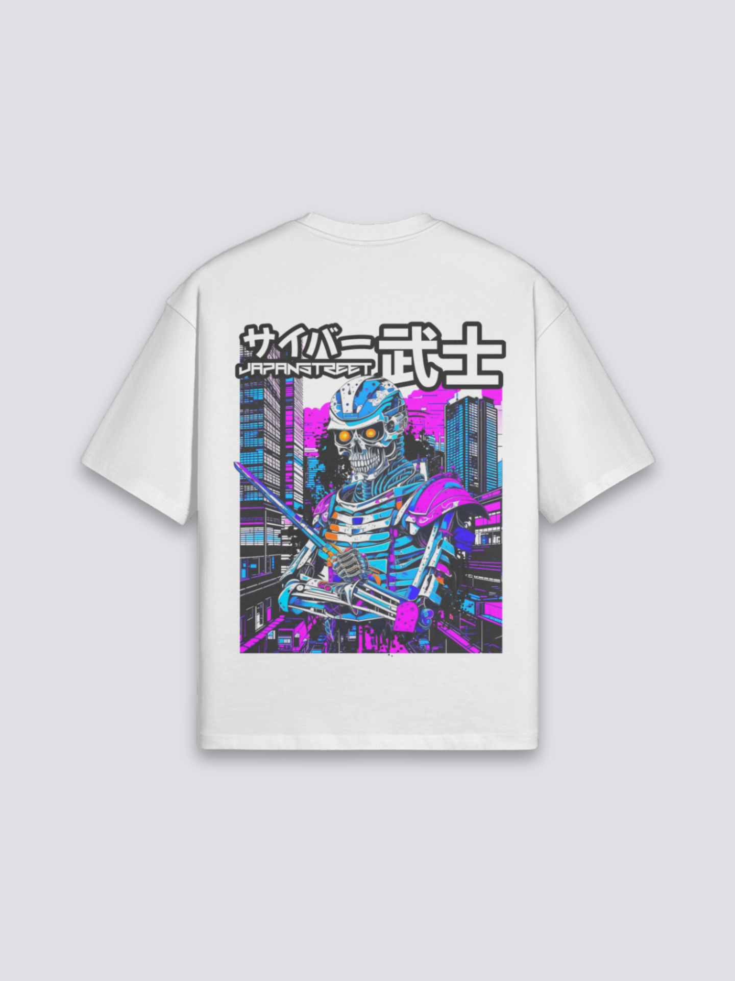 Camiseta cyberpunk samurái esqueleto blanco estampado japonés oversize