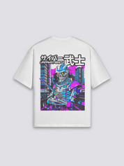 Camiseta cyberpunk samurái esqueleto blanco estampado japonés oversize